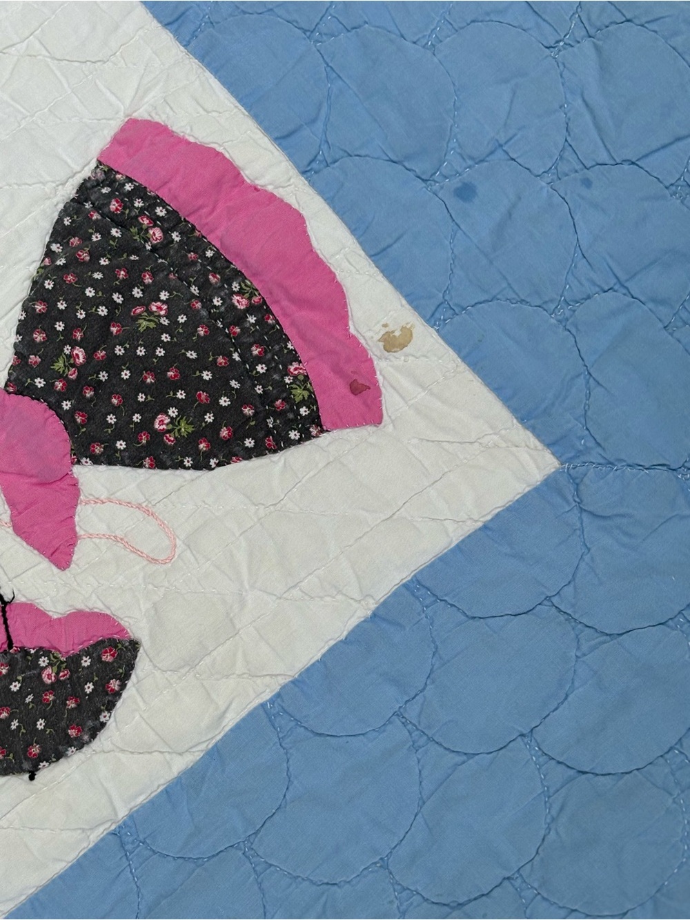 Handmade Sunbonnet Sue Appliqué Quilt Throw 49x61 Blue Patchwork Vintage - Picture 5 of 7